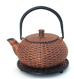 Basket Weave Cast Iron Teapot w/Trivet and 4 Cups